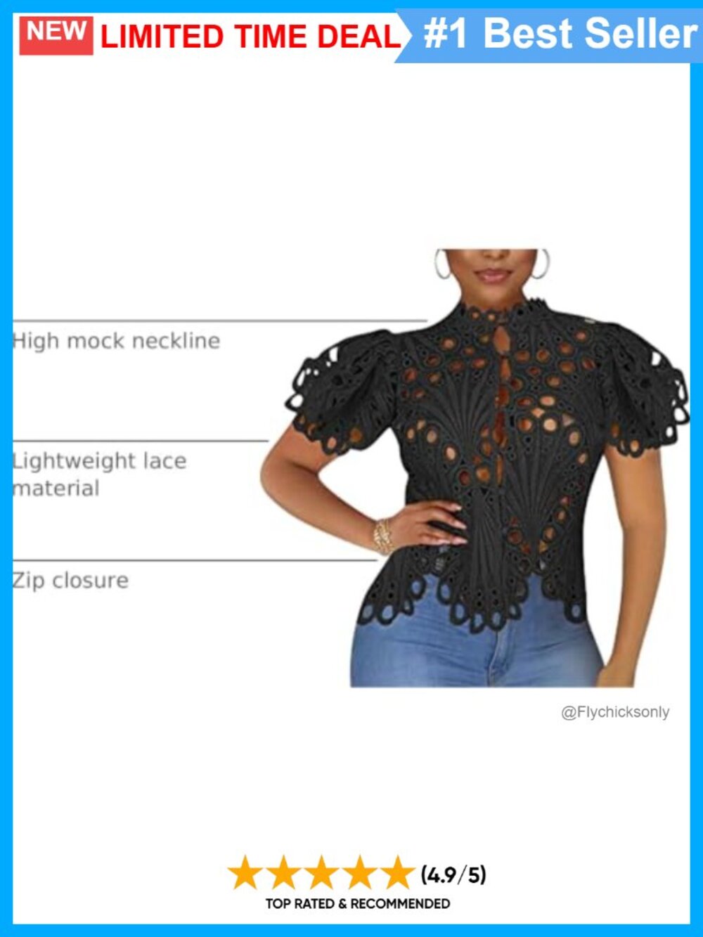 Lace Ruffle Puff Sleeve Button Down Top - Picture 3 of 6